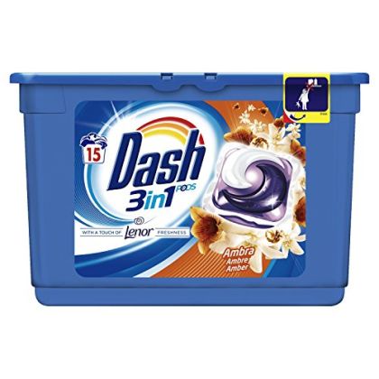 Dash 3in1 капсули за пране 15 бр  - универсални, аромат Ambra
