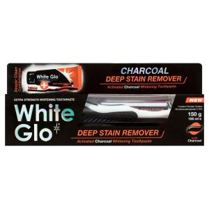 White Glo 150g паста за зъби с въглен + подарък 2 четки