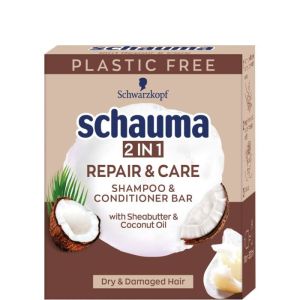 Schauma 2в1 твърд шампоан и балсам (във формата на сапун) за суха и увредена коса 60 гр. - кокос