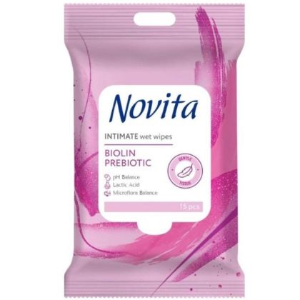 Novita интимни кърпички 15 бр - розови с ПРЕБИОТИК