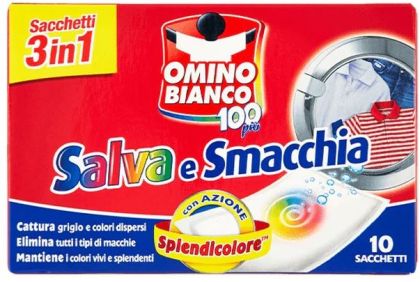 Omino Bianco сашета 3в1 петна, цветоулавяне, освежава цвета 10 бр в кутия