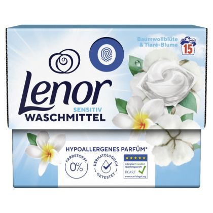 Lenor Sensitiv капсули за пране 15 броя - Памук и тиаре 