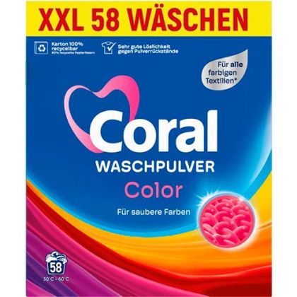 CORAL прах цветно за пране 3,77 кг, 58 пранета 
