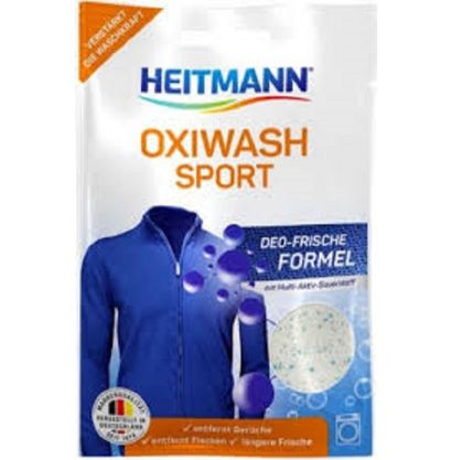 HEITMANN Oxi Wash Sport – Препарат за пране на спортни дрехи (еднократна доза), 50 гр