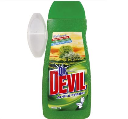 Dr Devil WC гел за тоалетна Зелена Ябълка, комплект бутилка пълнител 400 мл + многократна кошничка