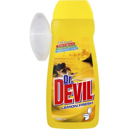 Dr Devil WC гел за тоалетна Лимон, комплект бутилка пълнител 400 мл + многократна кошничка