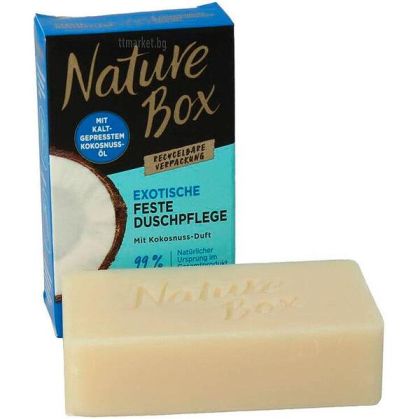 Nature Box твърд душ гел 100 гр (като сапун) - Кокос син