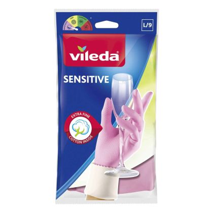 Vileda Sensitive ръкавици домакински, размер L - розови