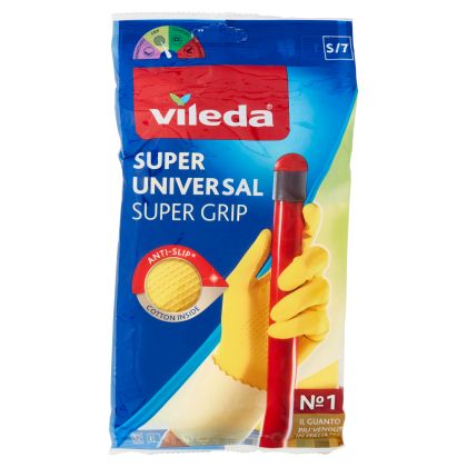 Vileda Super Grip ръкавици домакински, размер S - жълти