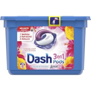 Dash 3in1 + Lenor капсули за пране 18 бр - мак и череша
