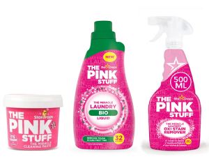 Пакет StarDrops The Pink Stuff: паста 850 гр, перилен препарат БИО срещу петна, спрей за петна по дрехи + Подарък
