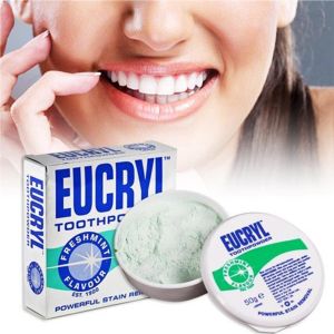 Eucryl пудра за зъби, отстранява петна от никотин, кафе и вино, подходяща за пушачи 50 гр - зелена