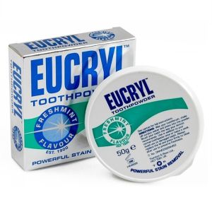 Eucryl пудра за зъби, отстранява петна от никотин, кафе и вино, подходяща за пушачи 50 гр - зелена
