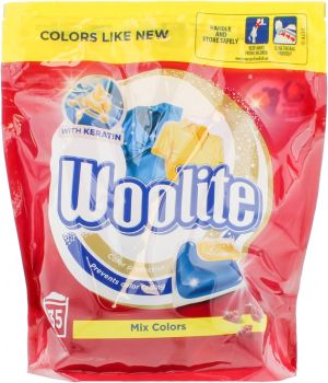WOOLITE капсули за цветно пране 35 бр. - с кератин (перете без цветулавящи кърпички)